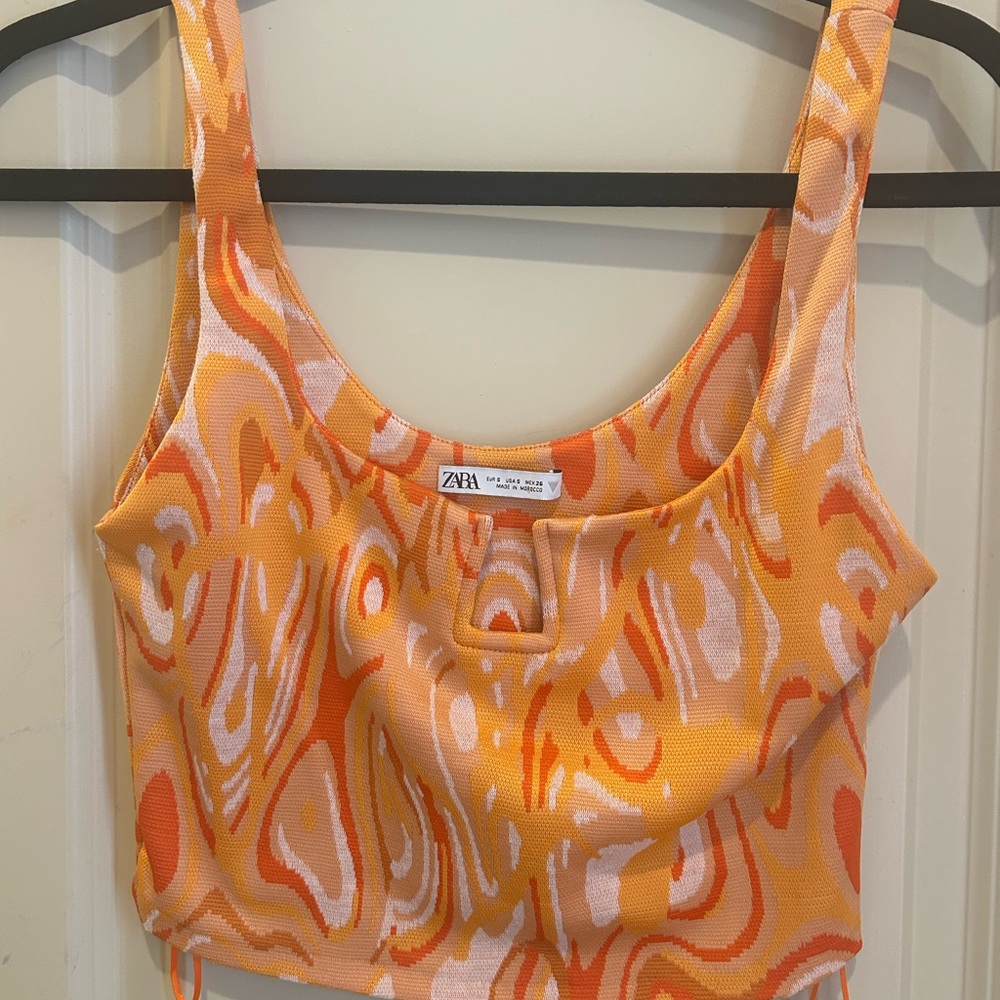 Zara Orange and Pink Swirl Crop Top